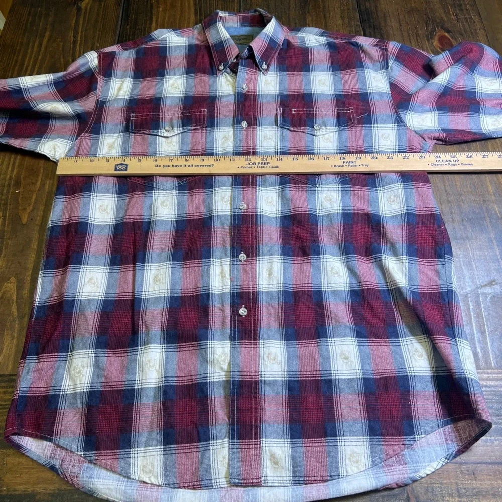 Roper Mens Plaid Western Button Down Shirt Burgundy Navy Steer Head ST3-01 Large